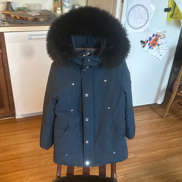 Dark blue Fur-Trimmed Parka - goose down filled real fox fur removable hood - Picture 1 of 7